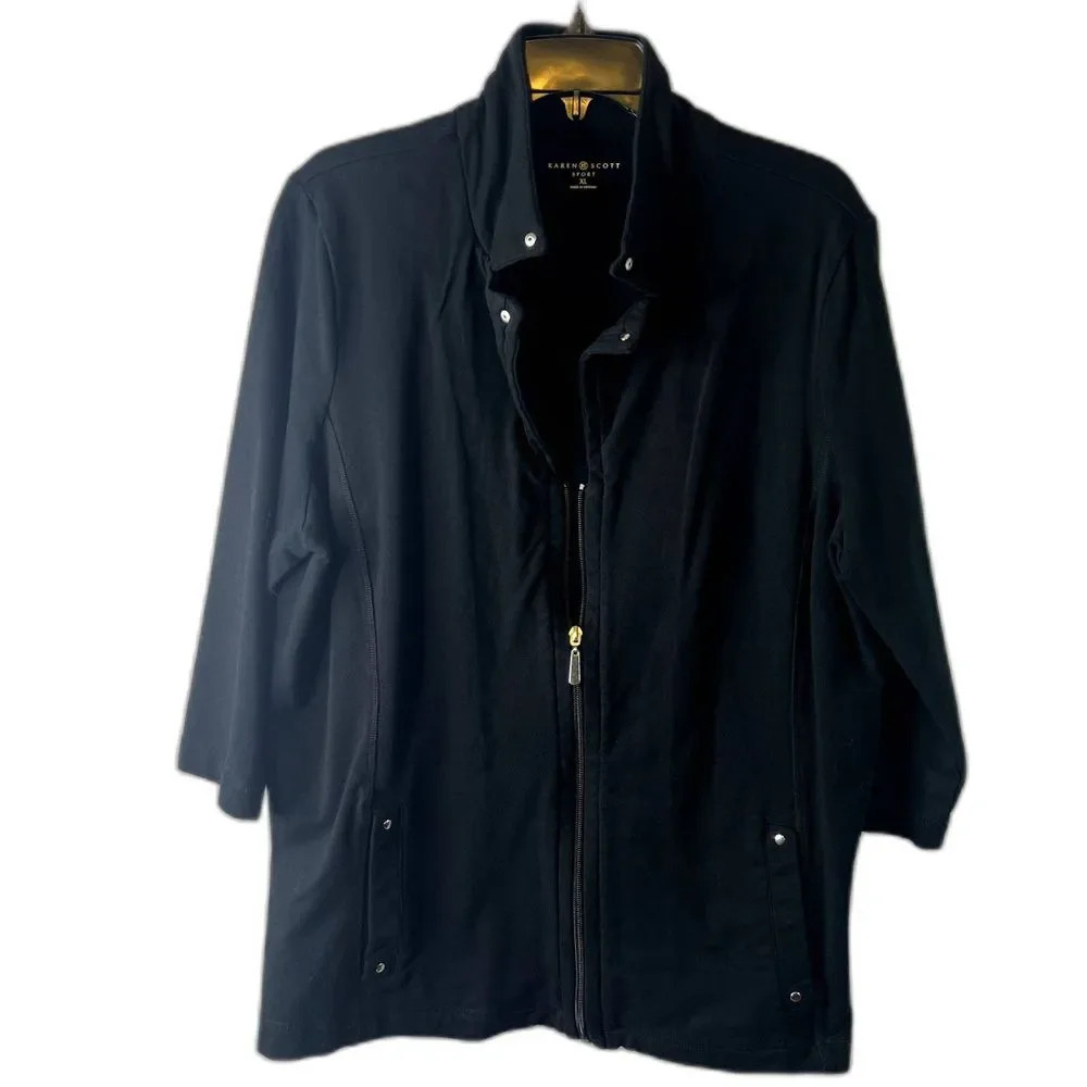Karen Scott‎ Sport Black Zip Jacket w/ Studded Pockets Size XL